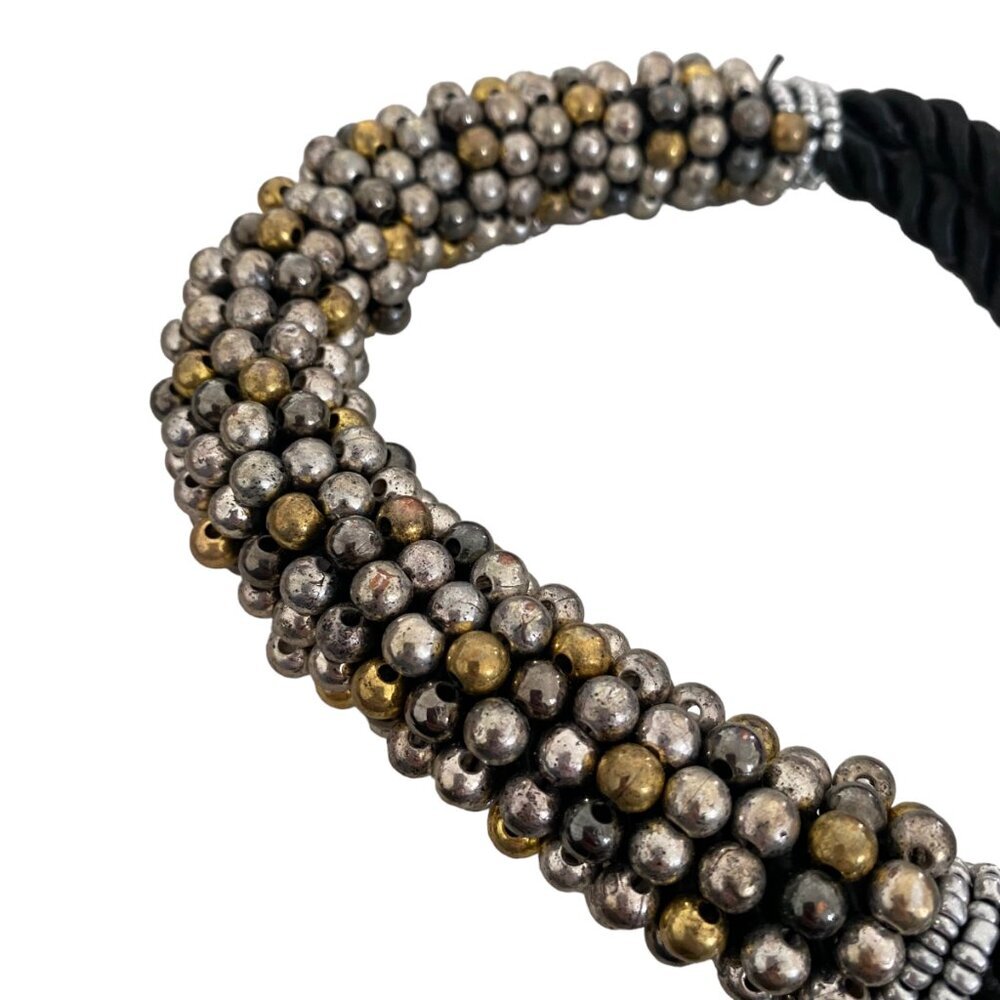 YOU & I satin Rope collar black necklace faux pearls chunky - Picture 5 of 7
